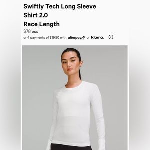Lululemon Swiftly Tech long sleeve race length